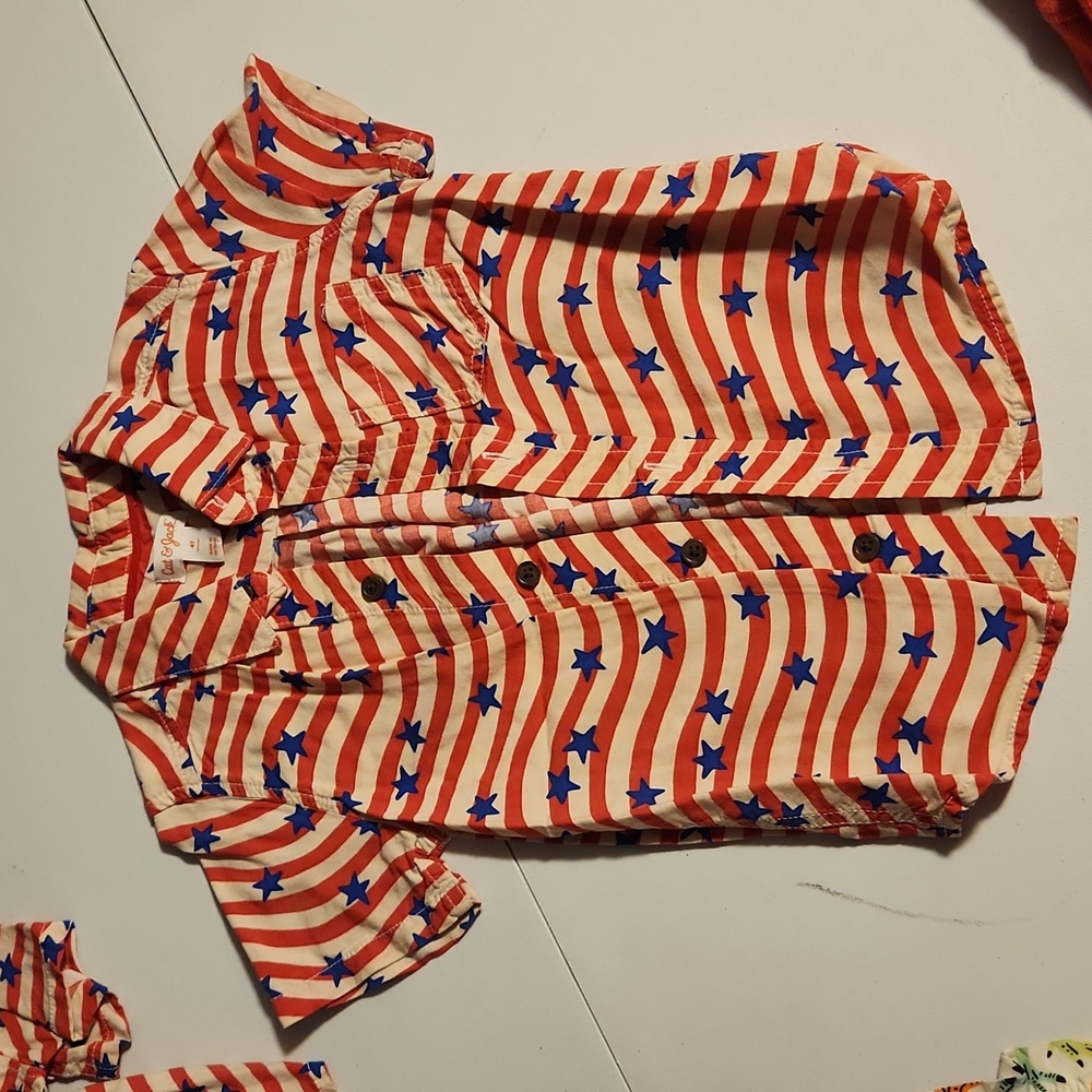 Cat & Jack 4t red, white, and blue button up short sleeve shirt